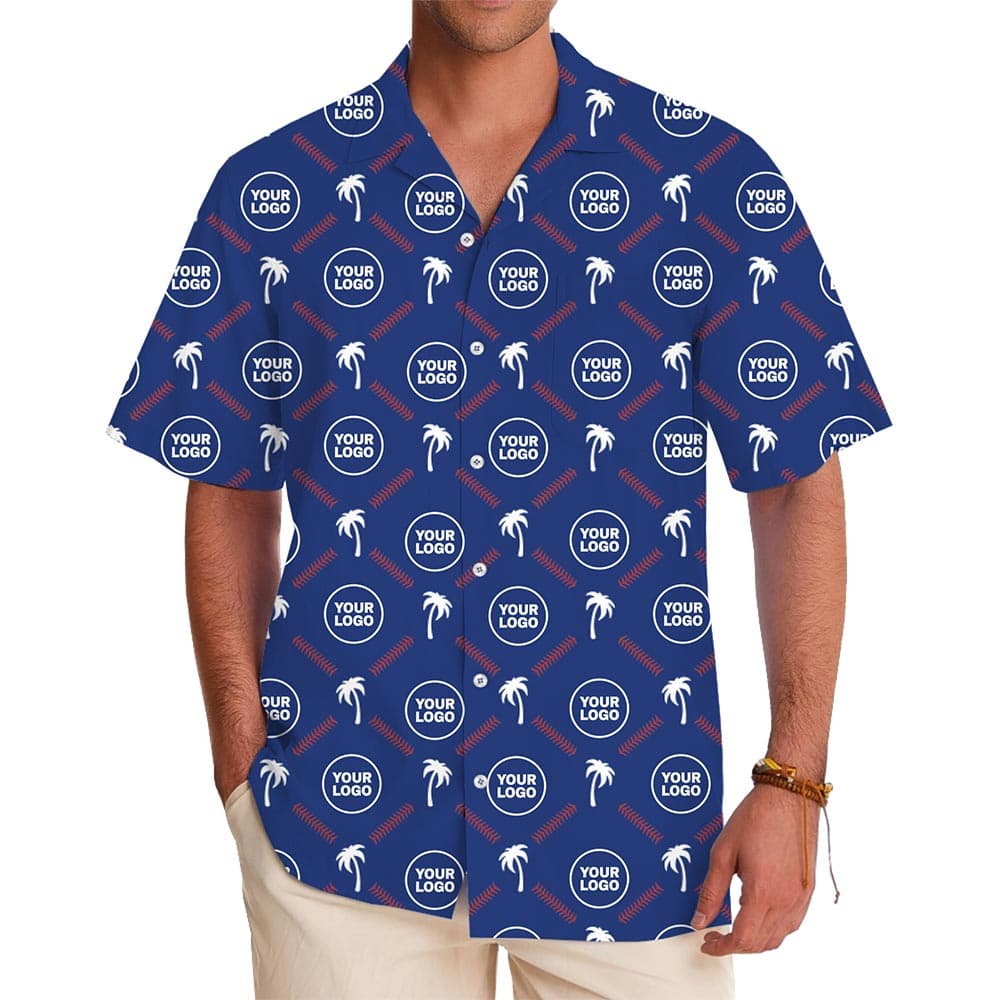 Custom Hawaiian Shirt With Palm Tree Stitch Pattern and Your Logo