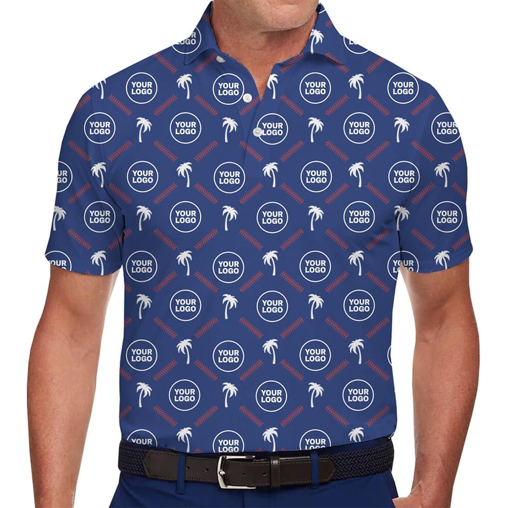 Custom Logo Palm Tree Stitch Pattern Polo Shirt