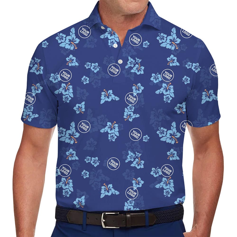 Custom Logo Polo Shirt with Hibiscus Flowers