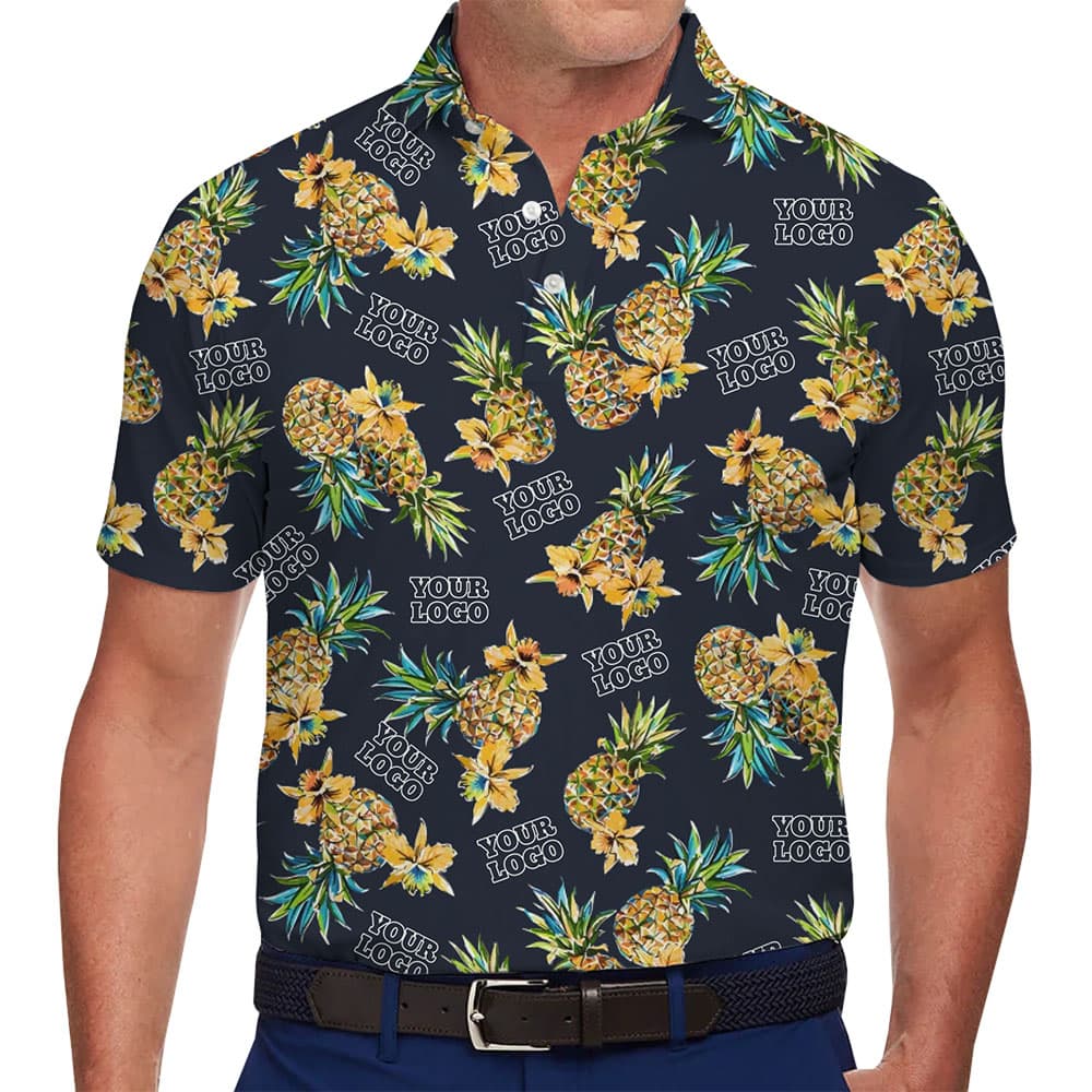 Custom Polo Shirt Pineapple Design With Company Logo in model