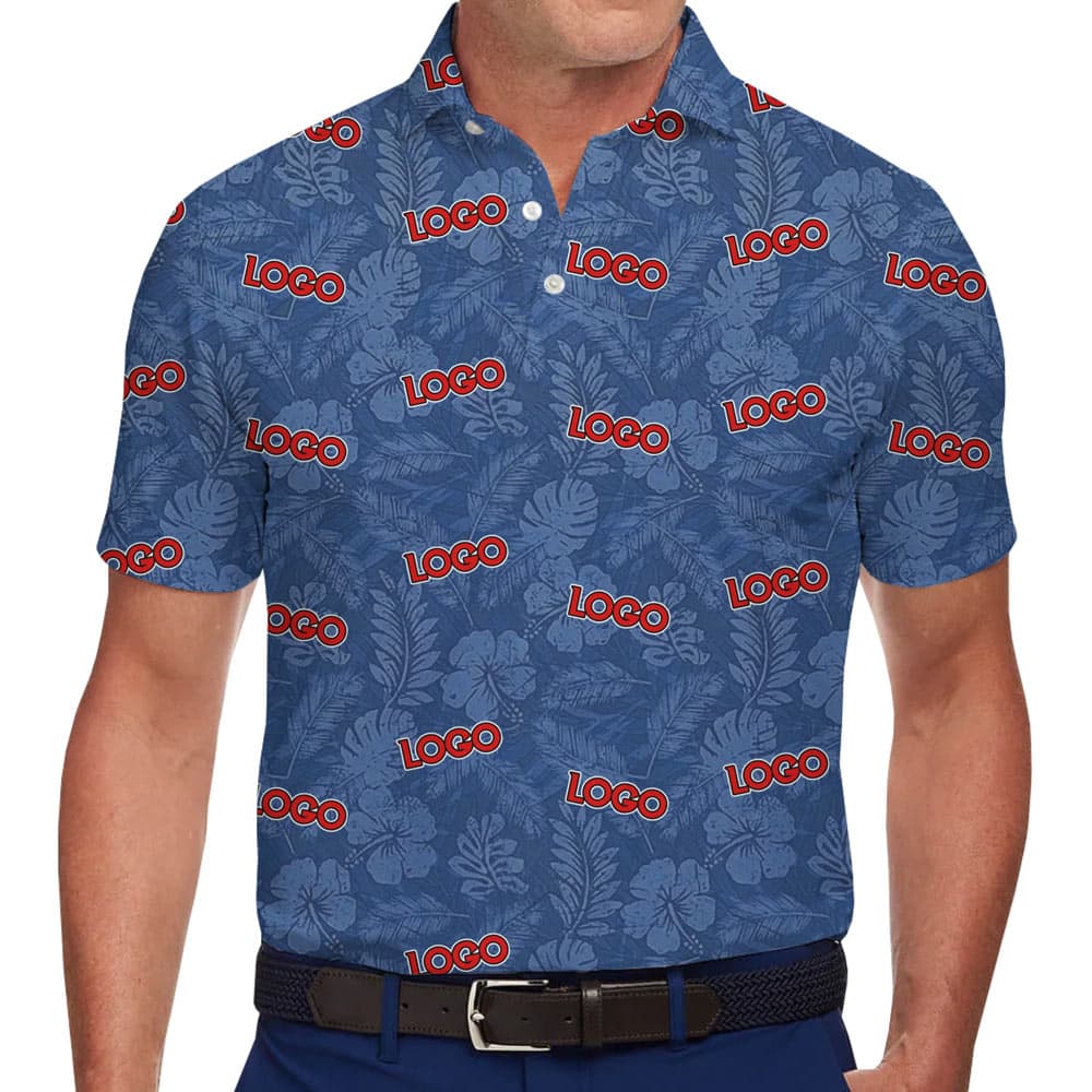 Floral Navy Polo Shirt With Custom Logo