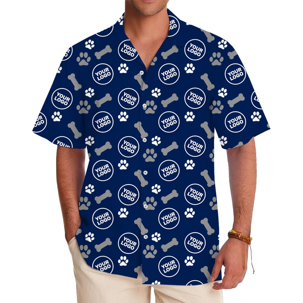 Funny-Personalized-Dog-Print-Hawaiian-Shirt-With-Logo-in-model