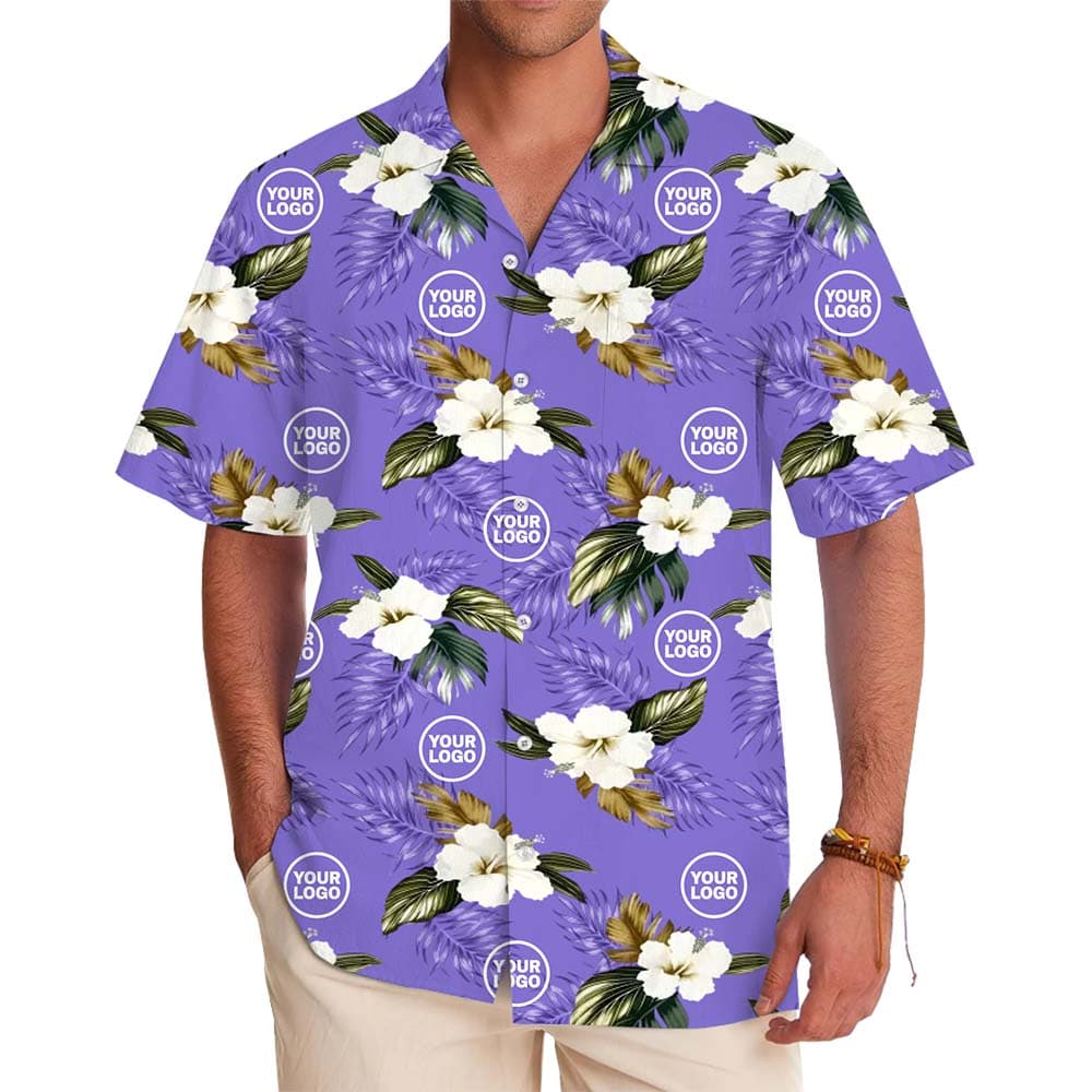 Model in Plus Size Aloha Shirts With Free Customizable Logo