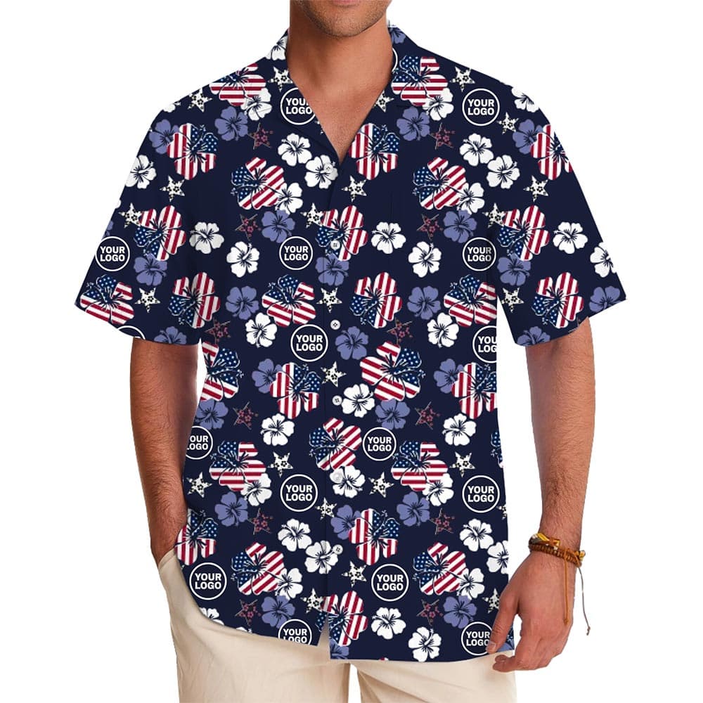 Patriotic Custom Hawaiian Shirt with Hibiscus Flowers