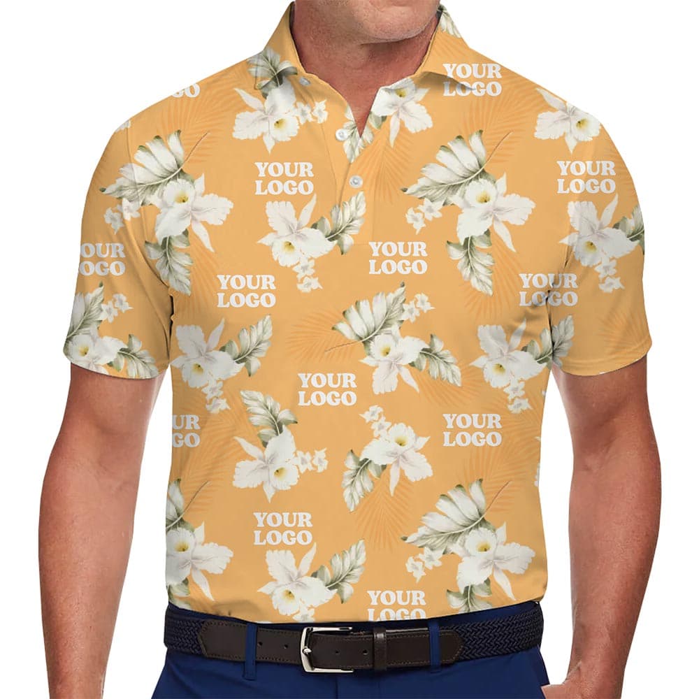 Personalized White Orchid Hawaiian Floral Polo Shirt with Live Preview