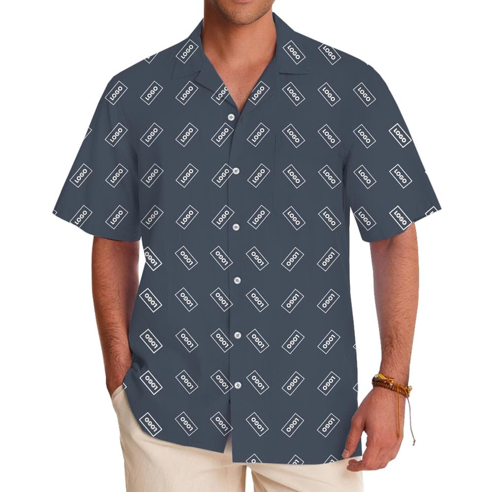 Plain Color Hawaiian Shirt With Custom Logo And Preview1
