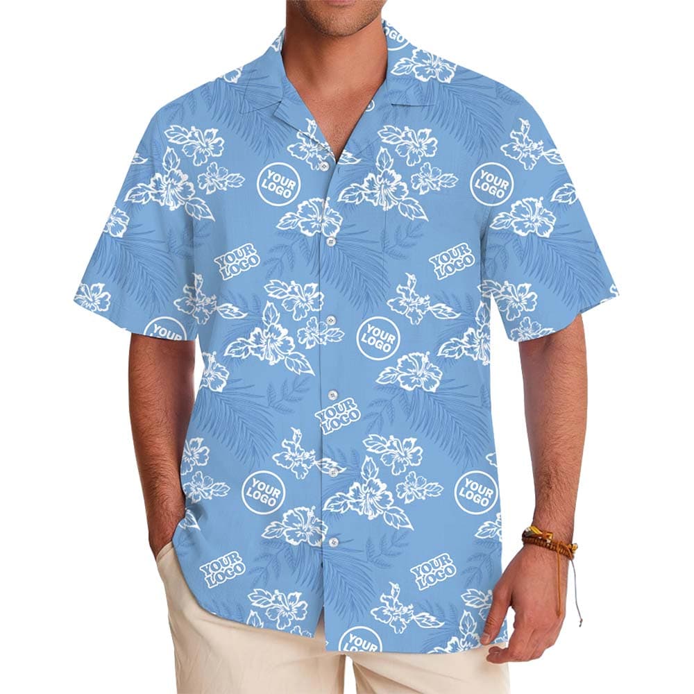 model in Personalized Tropical Short Sleeve Shirt With Logo