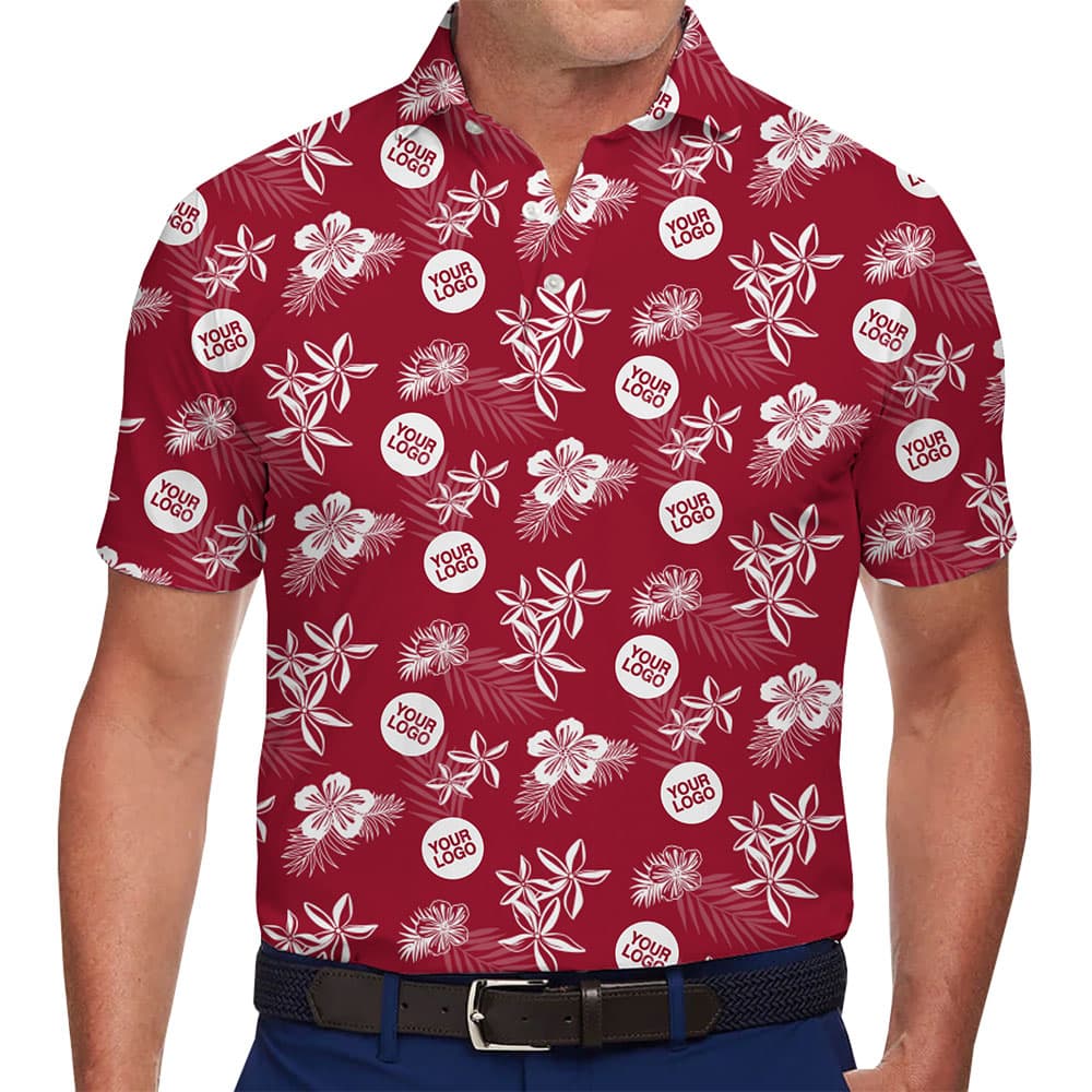 Corporate Event Polo with Red Floral Background and Logo