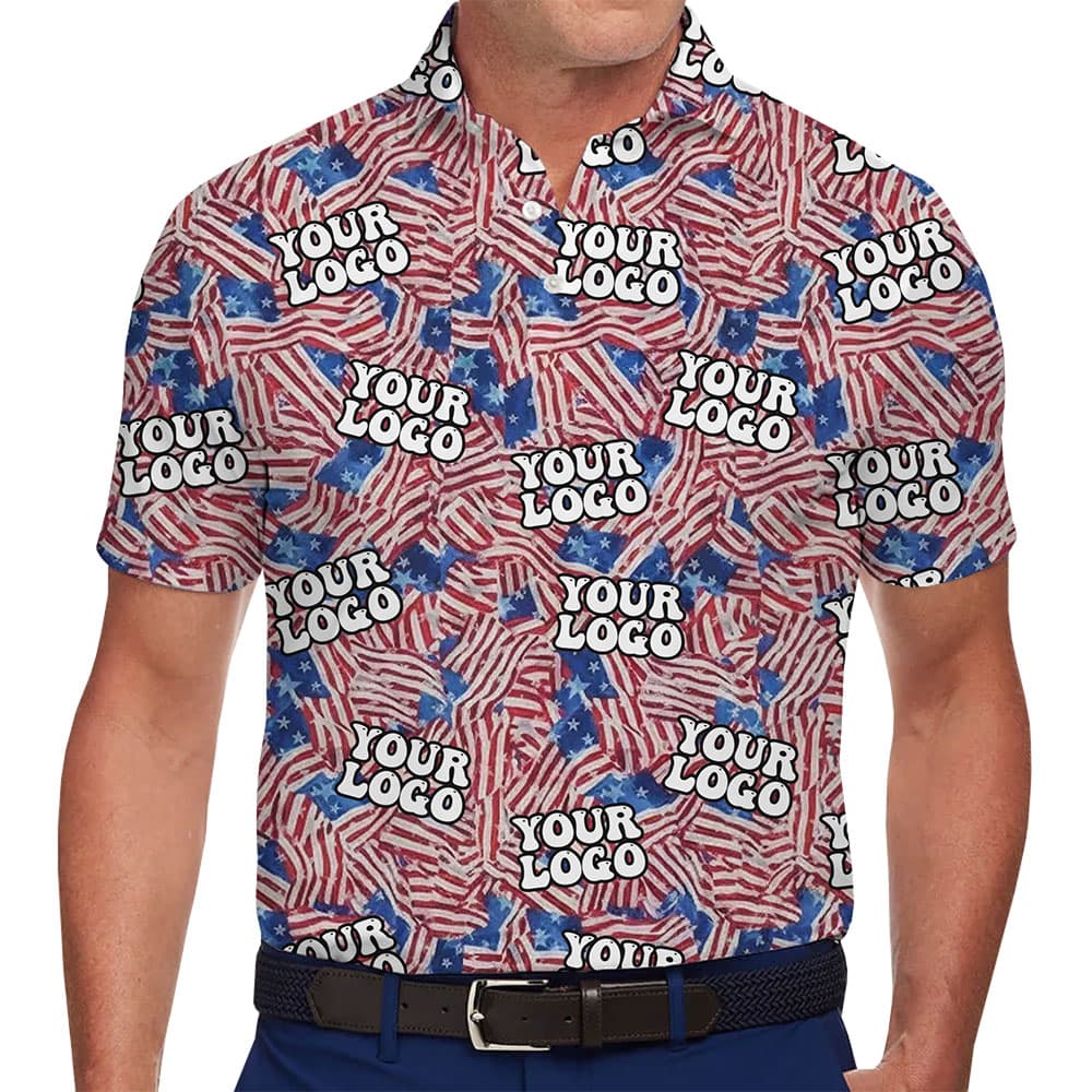 Custom American Flag Polo Shirt with Your Logo and Patriotic Branding