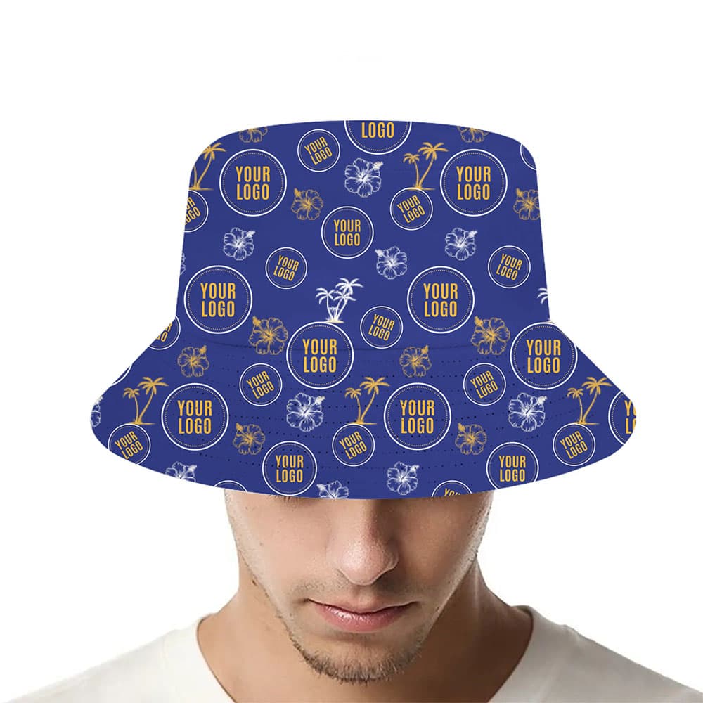Custom Branded Palm And Hibiscus Bucket Hat