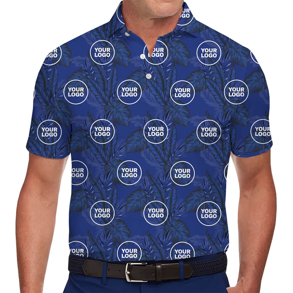 Custom Business Polo with Tropical Leaf Design and Logos 1