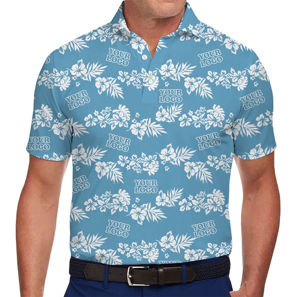 Custom Company Logo Floral Polo Shirt With Instant Preview in model