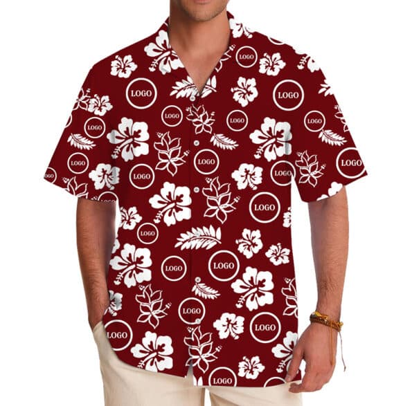 Custom Floral Hawaiian Shirt With Company Logo and Color in model