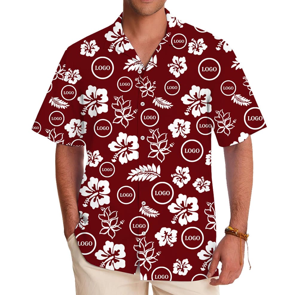 Custom Floral Hawaiian Shirt With Company Logo and Color in model