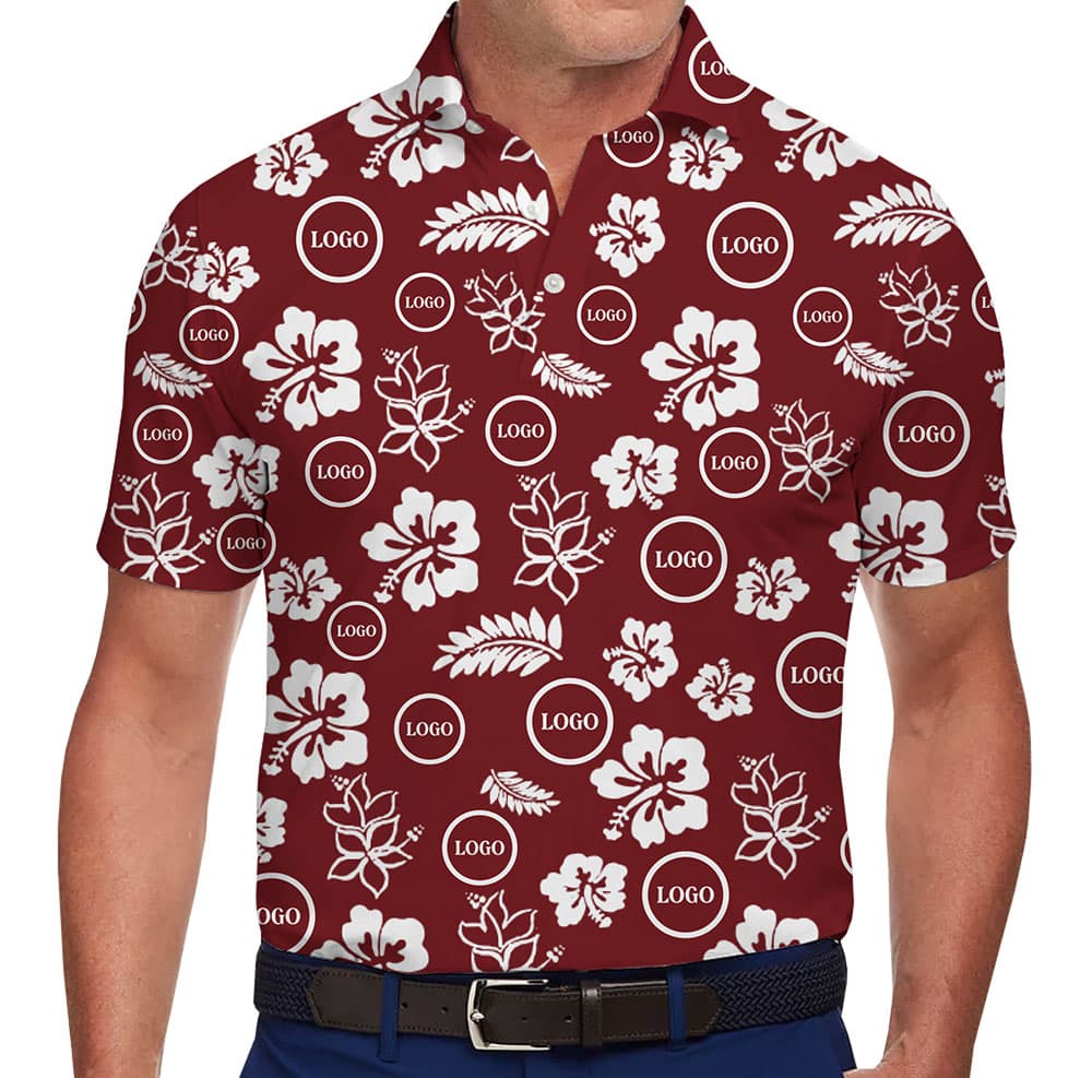Custom Floral Polo Shirt With Company Logo and Color in model