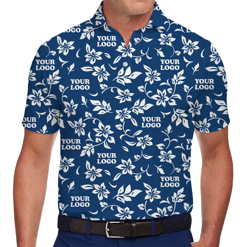 Custom Logo Floral Navy Polo Shirt