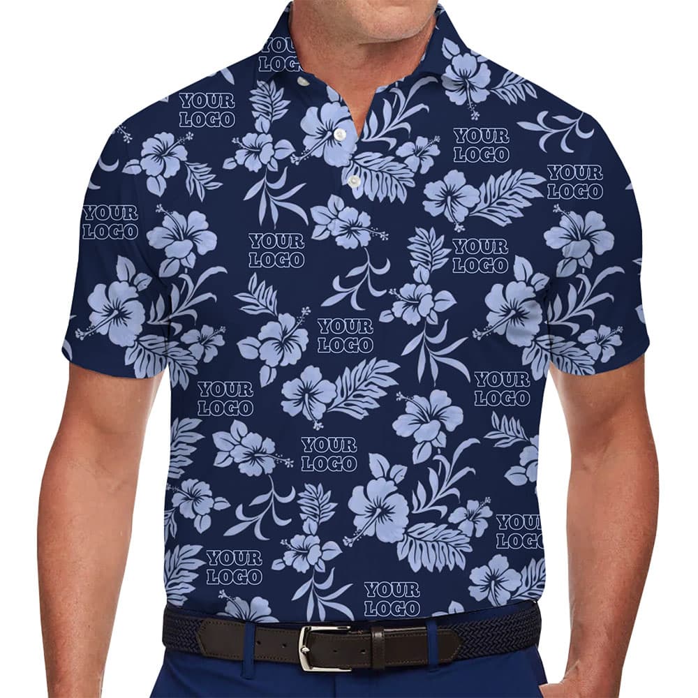 Custom Logo Hibiscus Flowers Polo Shirt With Instant Preview in model