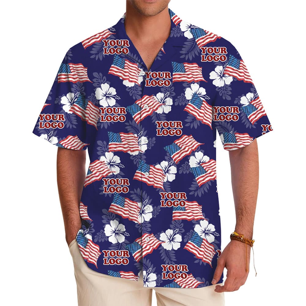 Custom Logo Patriotic Hawaiian Shirt With Preview