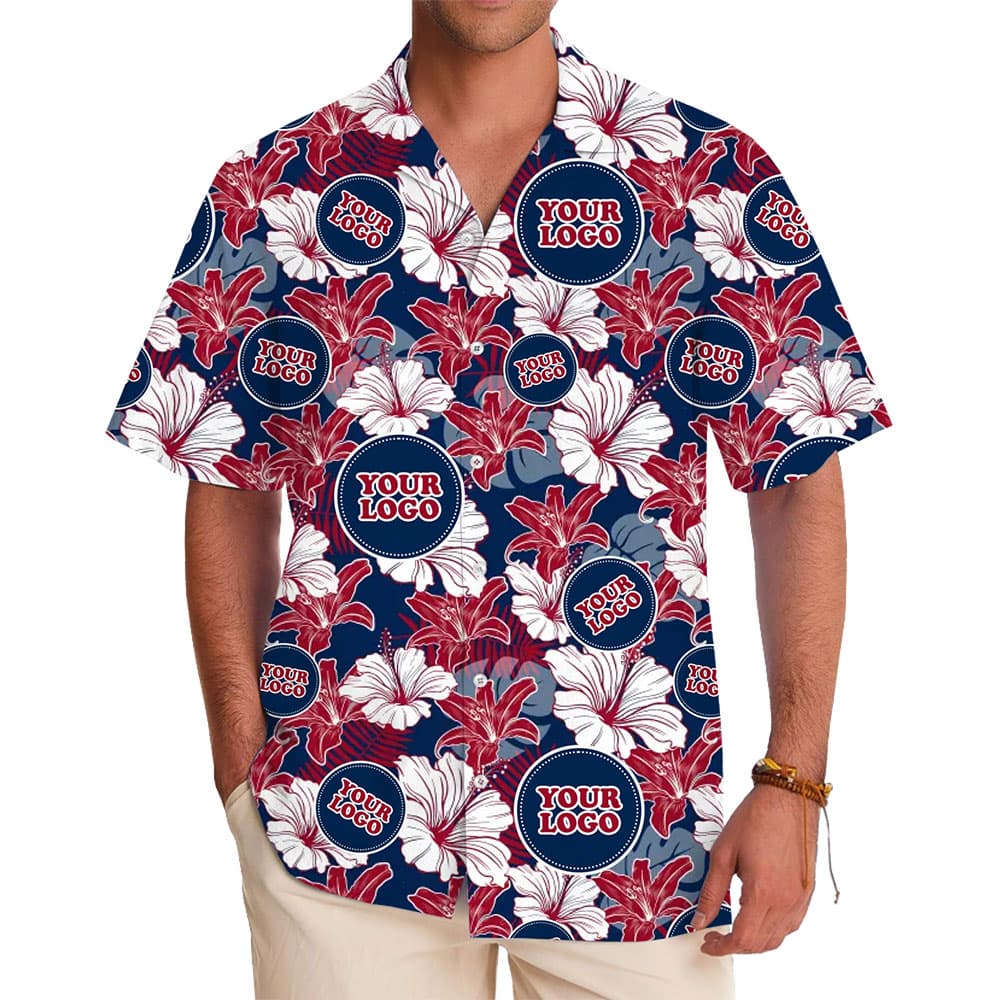 Custom Logo Patriotic Hibiscus Hawaiian Shirt