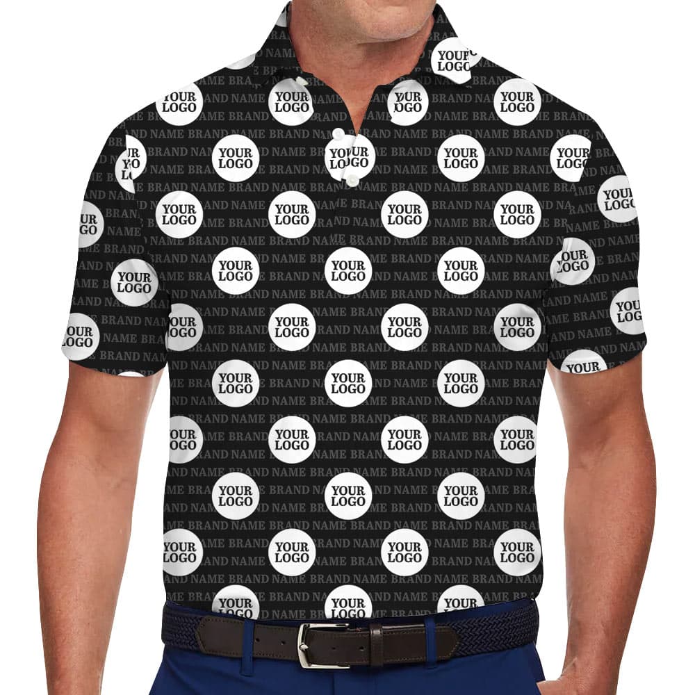Custom Logo Repeat Pattern Collared Polo Shirt