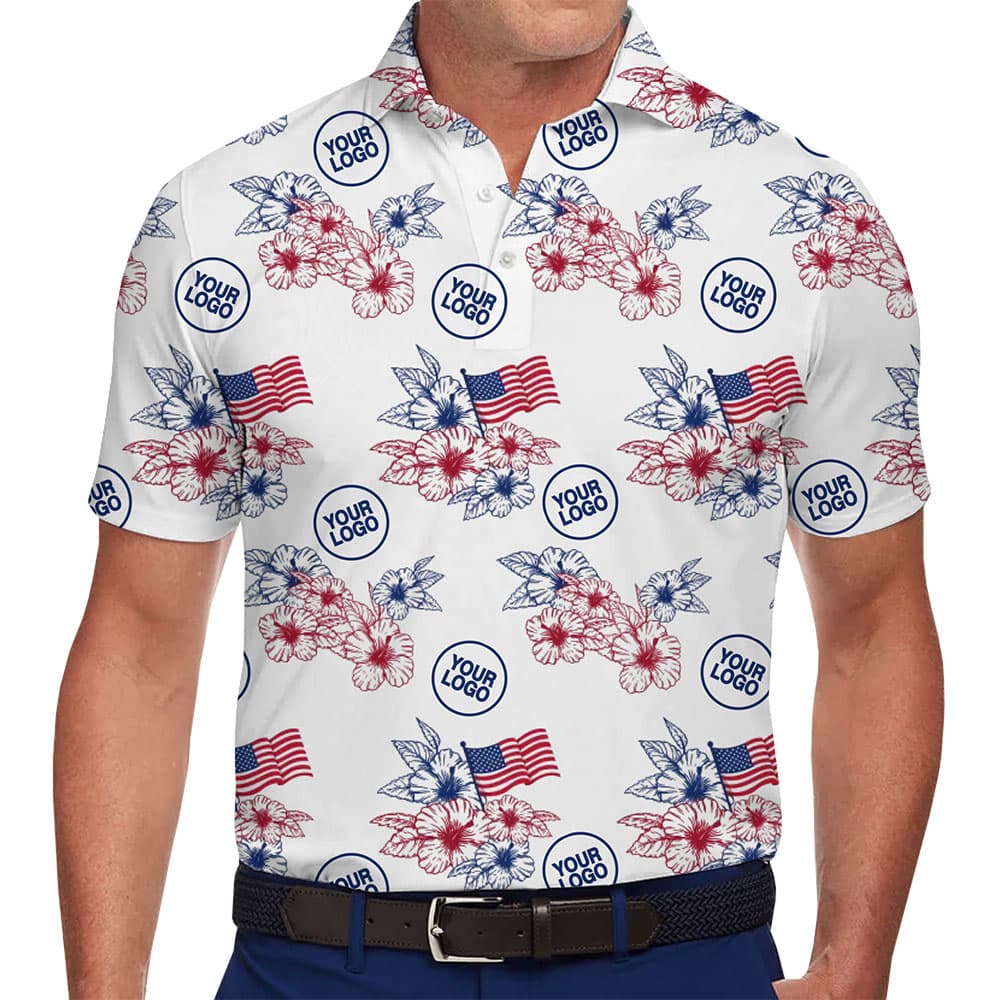 Custom Patriotic Floral Polo Shirt With Logo Live Preview in model