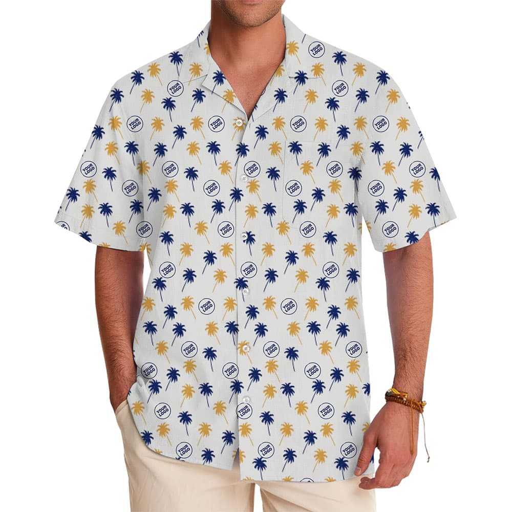 Custom Resort Shirt with Palm Tree Pattern and Branded Logo