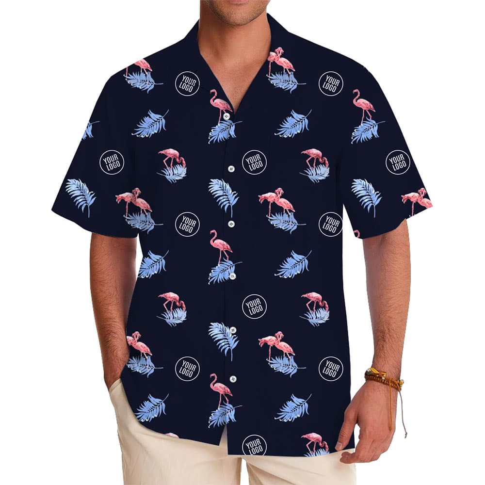 Custom Tropical Flamingo Shirt with Company Logo in model