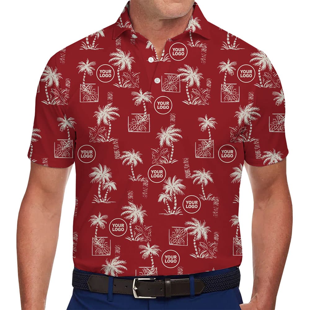 Custom Tropical Palm Tree Polo Shirt With Logo in model