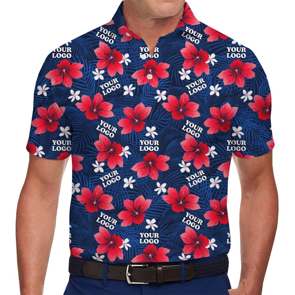 Customizable Polo Shirt with Hibiscus Floral Design and Company Logo For Business 1