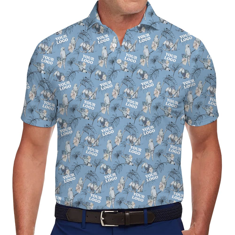 Customizable Tropical Parrots Polo Shirt Blue