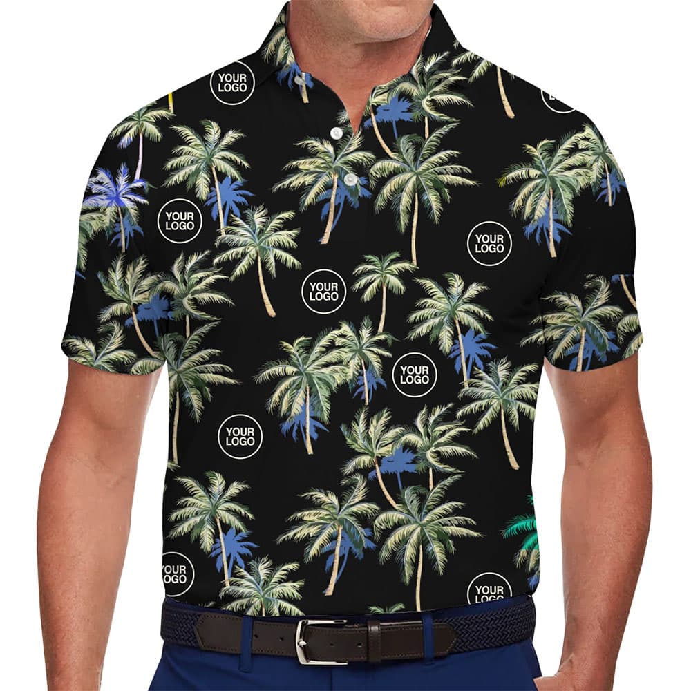 Customize All Over Print Palm Logo Polo Shirt Live Preview 2