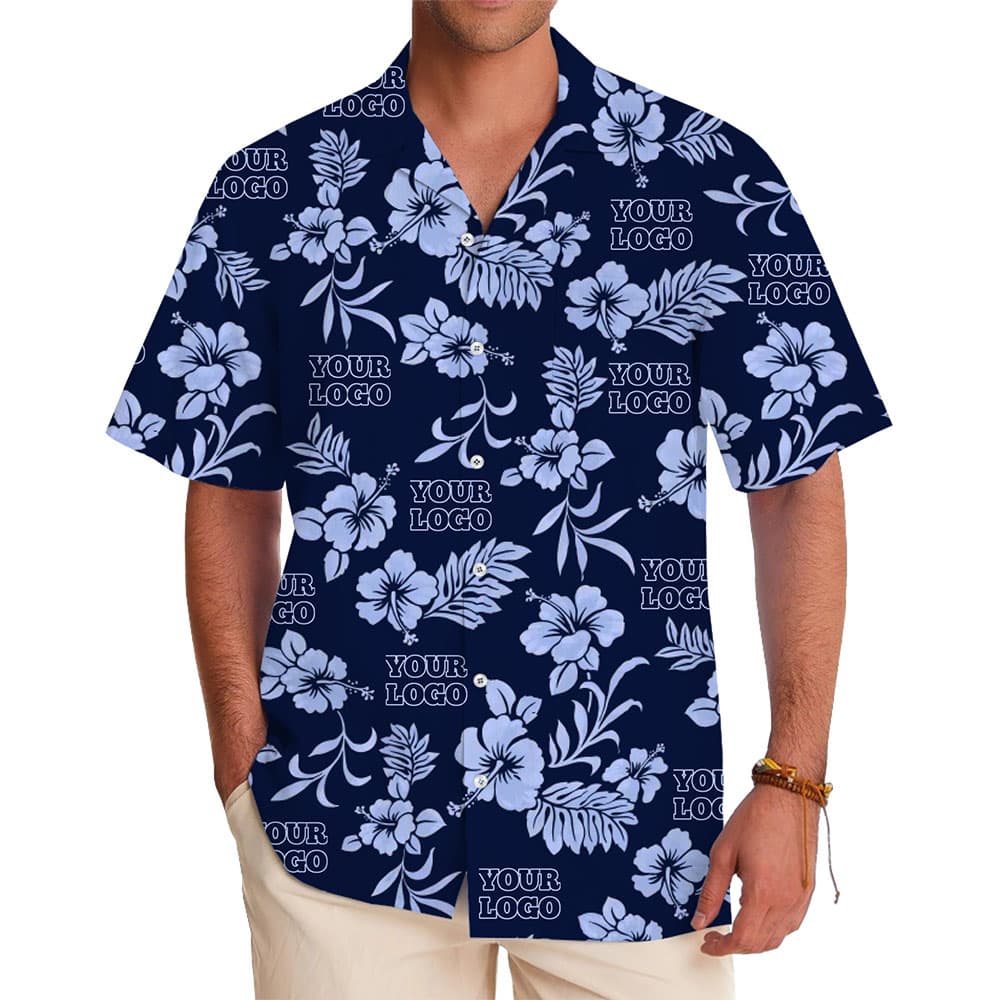 Customize Logo Hibicus Flowers Hawaiian Shirt With Live Preview in model