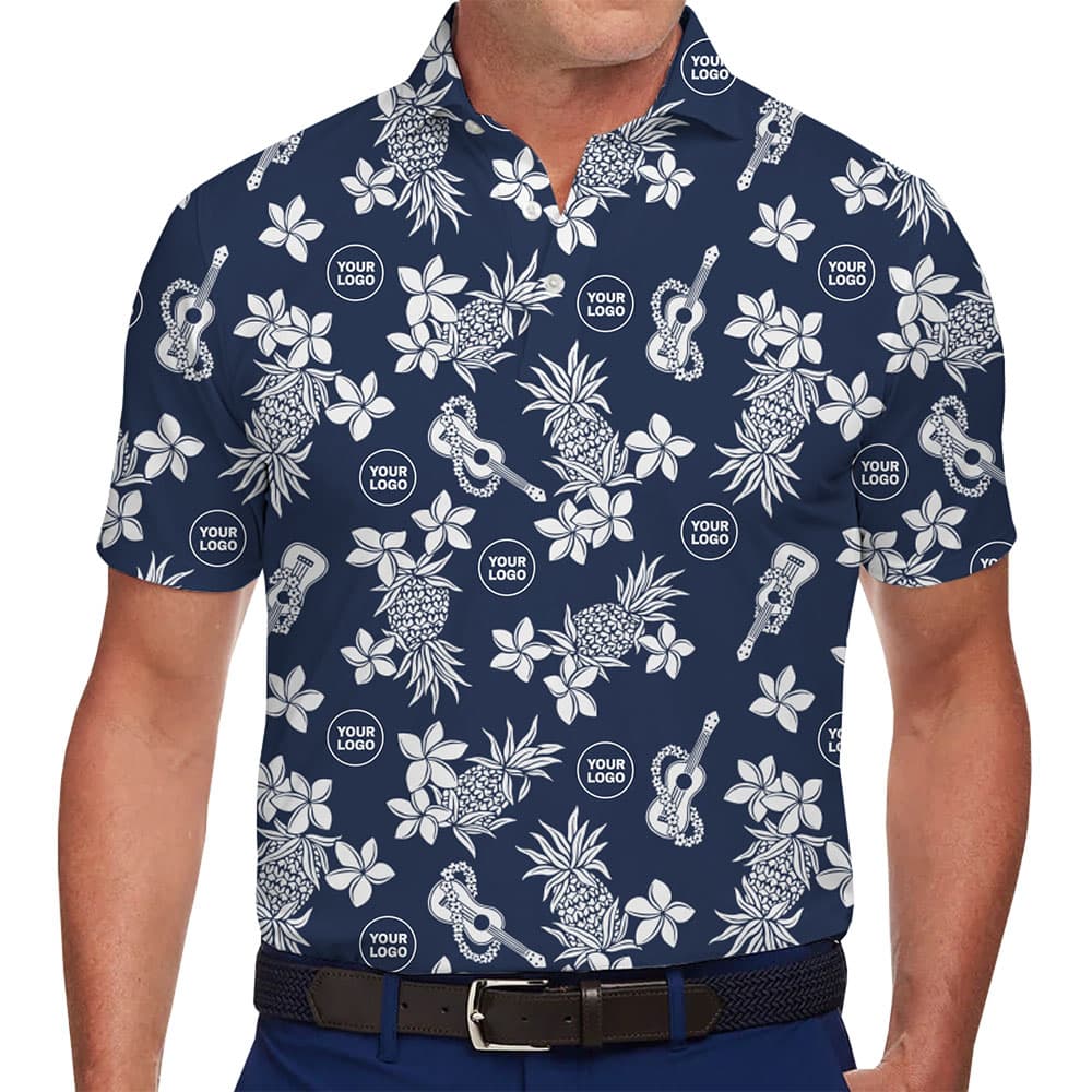 Customize Navy Pineapple Polo Shirt With Business Logo in model