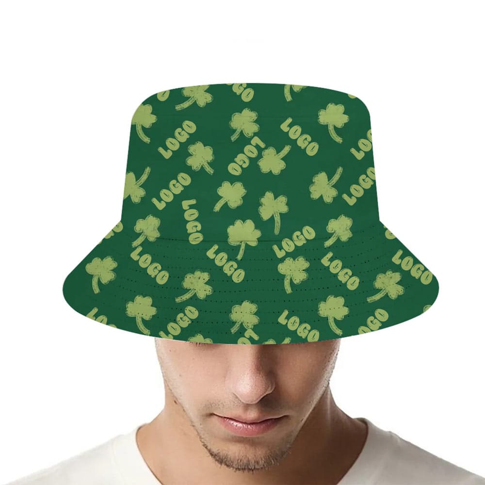 Festive Custom Logo Shamrock Bucket Hat
