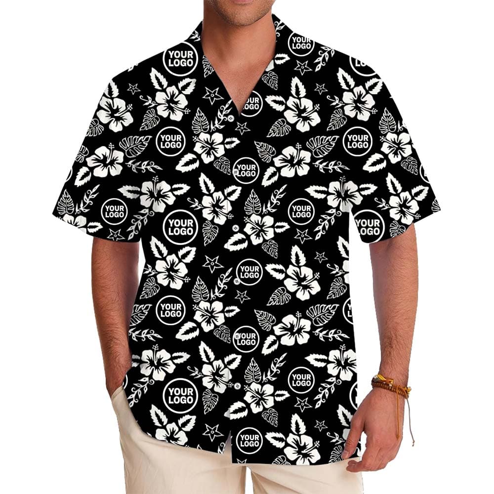 Model in Basic Hibiscus Aloha Shirt With Plus Size And Custom Logo