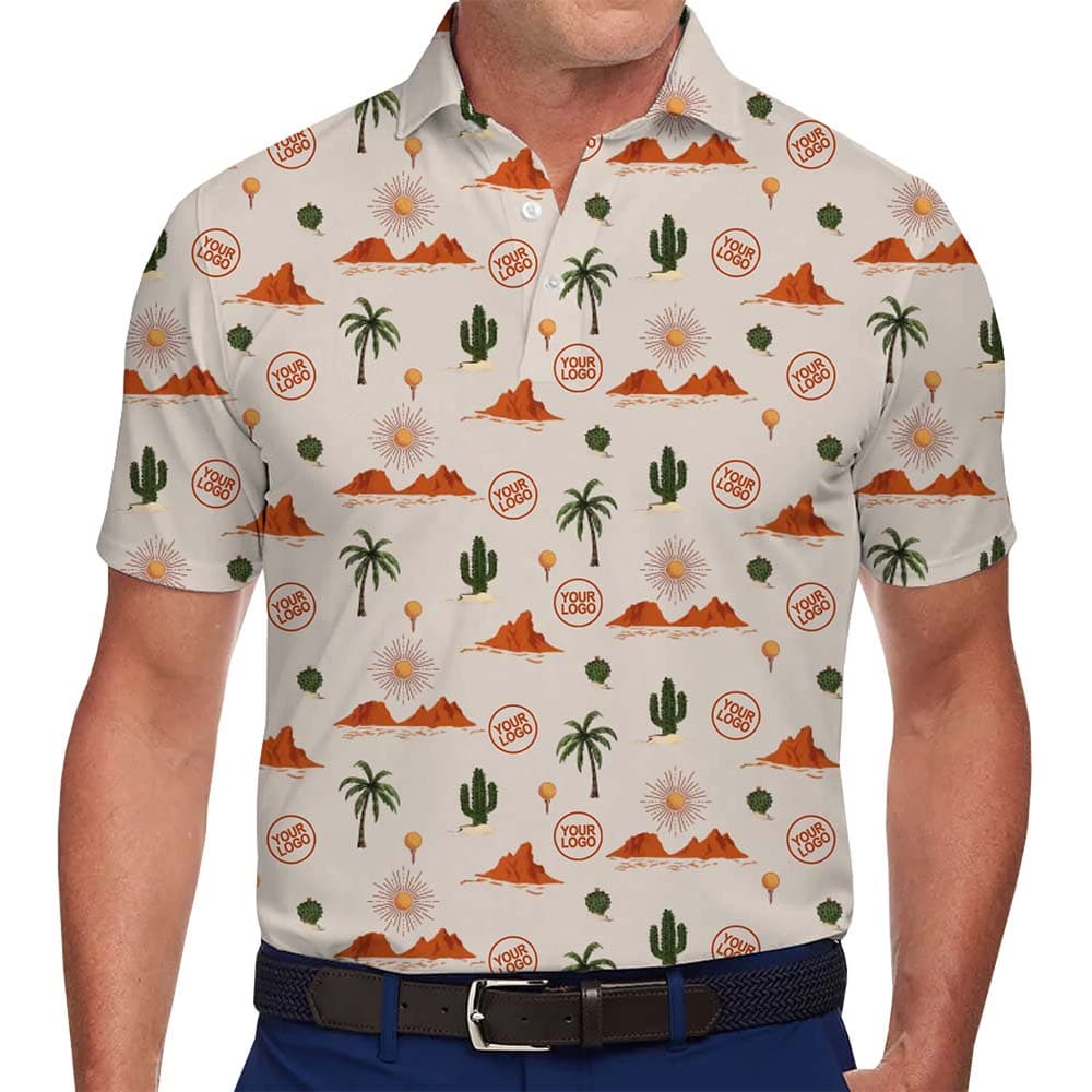 Model in Cactus Polo Shirt With Custom Logos And Color