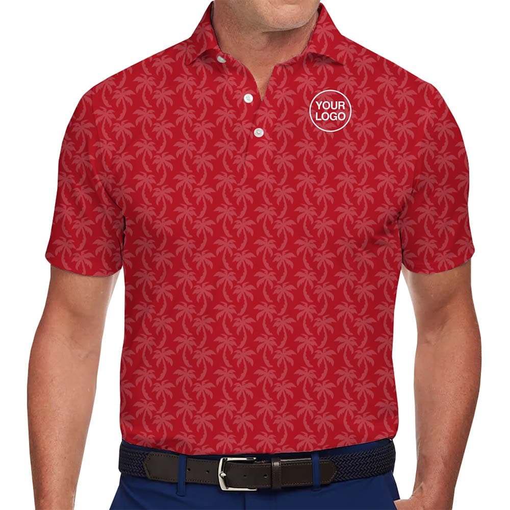 Model in Custom Coconut Tree Hawaiian Polo Shirt With Logo