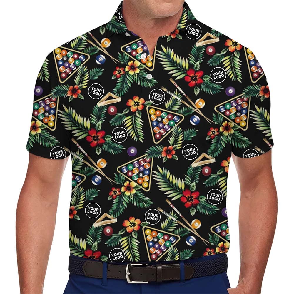 Model in Custom Tropical Billiard Polo Shirts With Plus Size