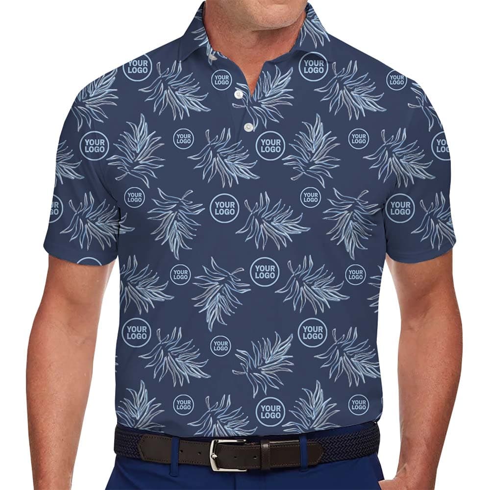 Model in Custom Tropical Print Polo Shirts With Plus Size Guaranteed