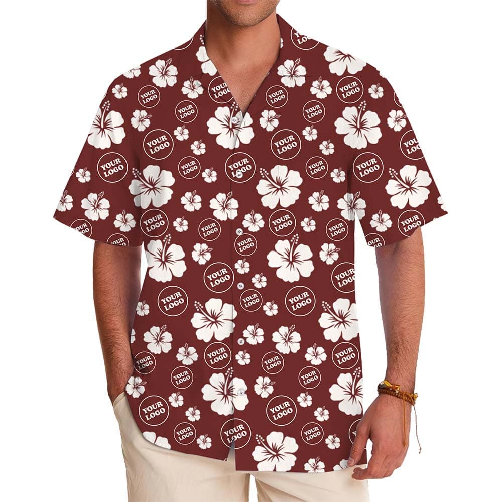 Model in Hibiscus All Over Print Hawaiian Shirt With Custom Logo