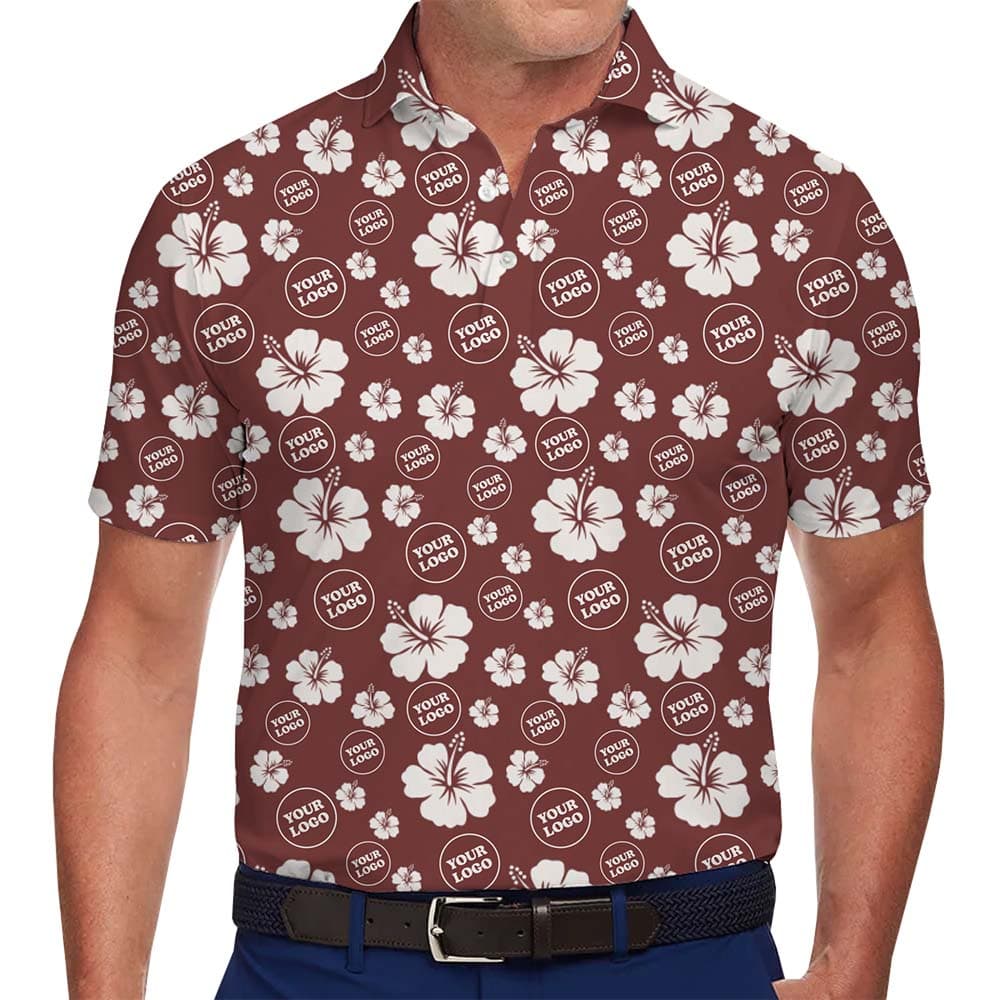 Model in Hibiscus Custom Logo Polo Shirts All Sizes Guaranteed