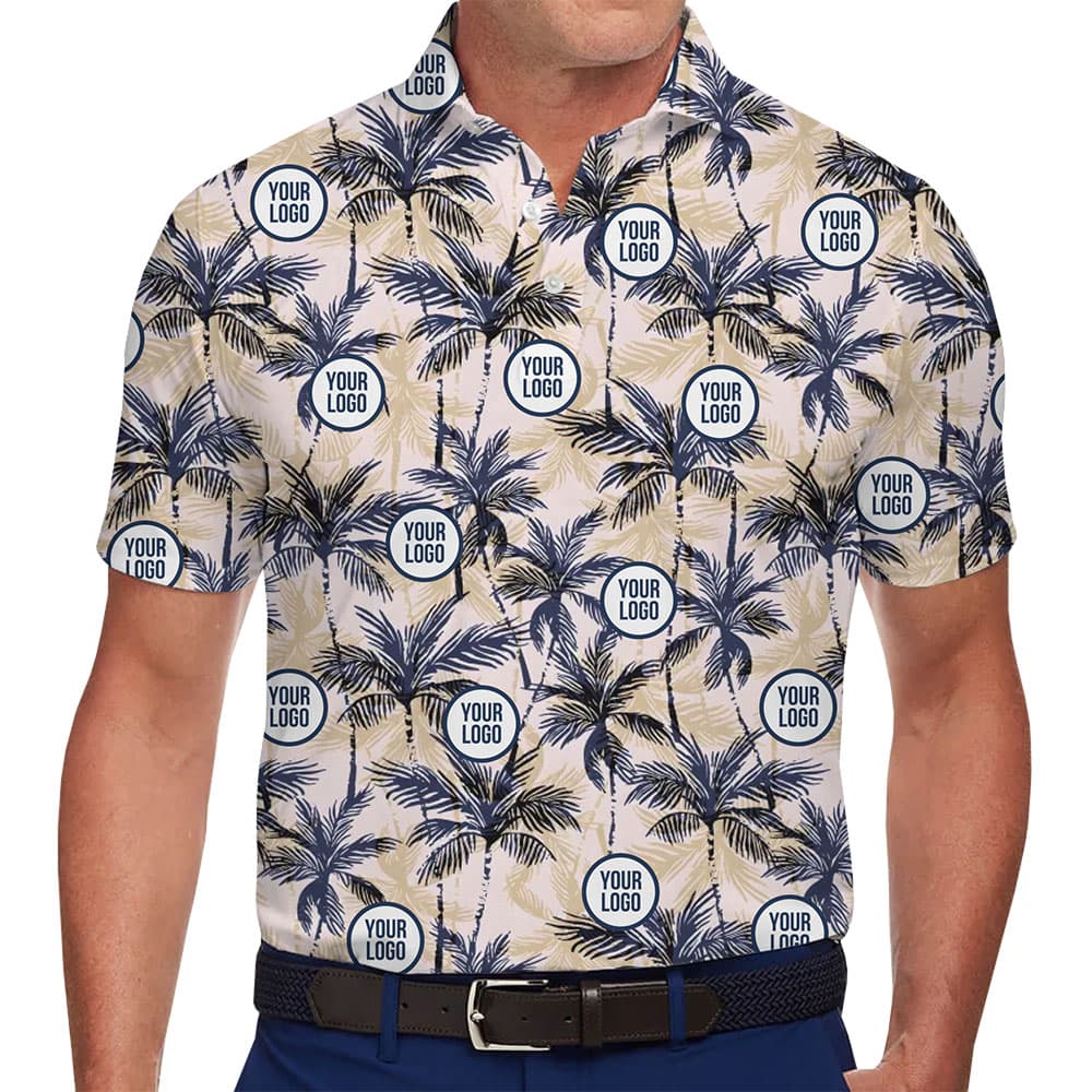 Palm Leaf Tropical Polo Shirt With Custom Business Logo in model
