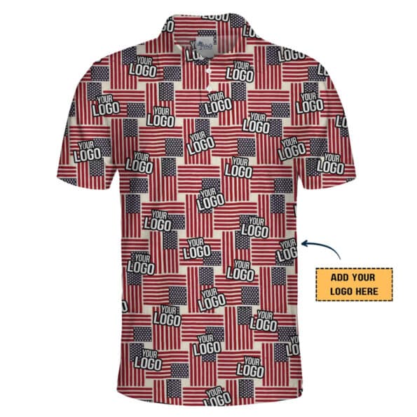 Patriotic Logo Print Collared Polo Shirt