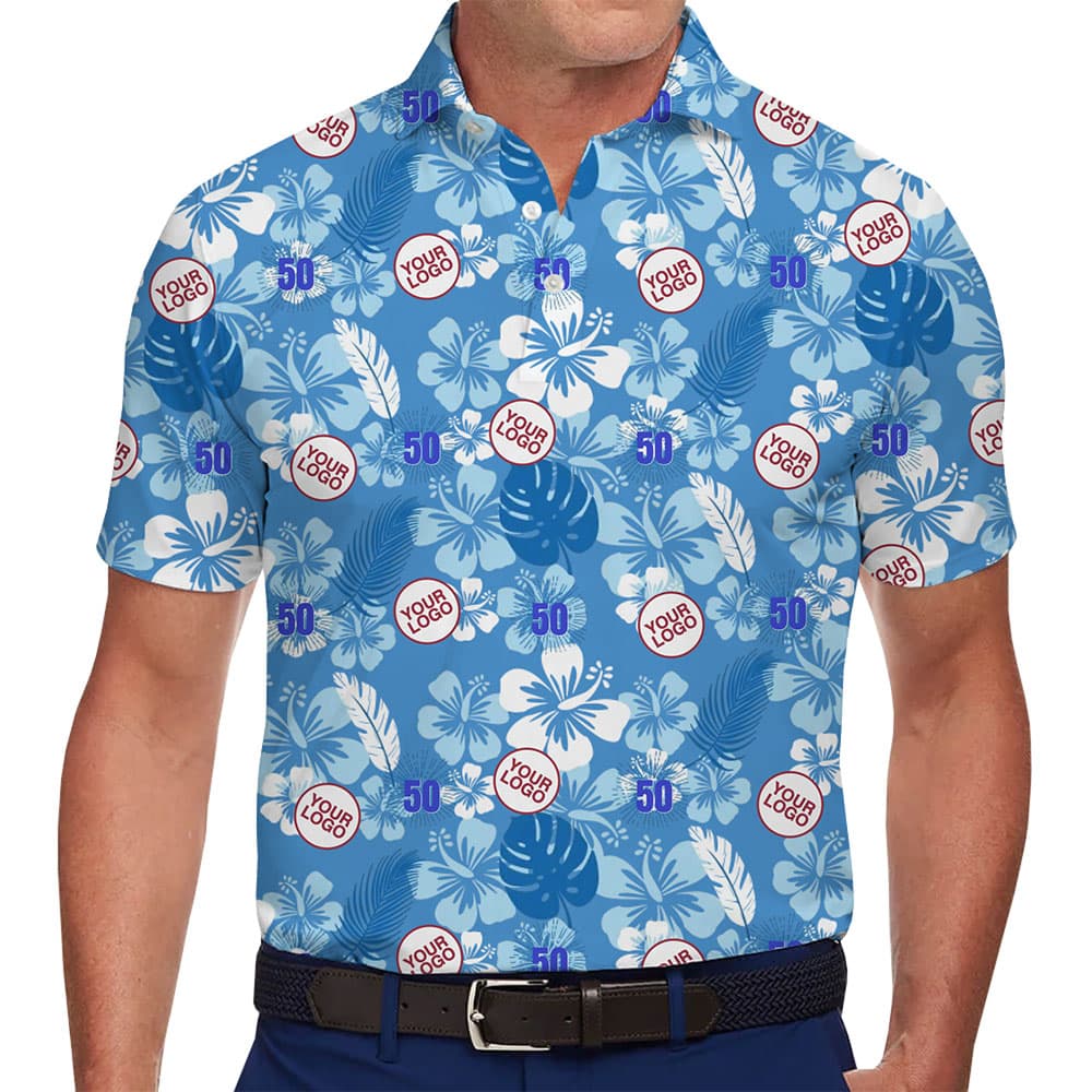 Personalized Blue Hawaiian Polo Shirt for Corporate Events