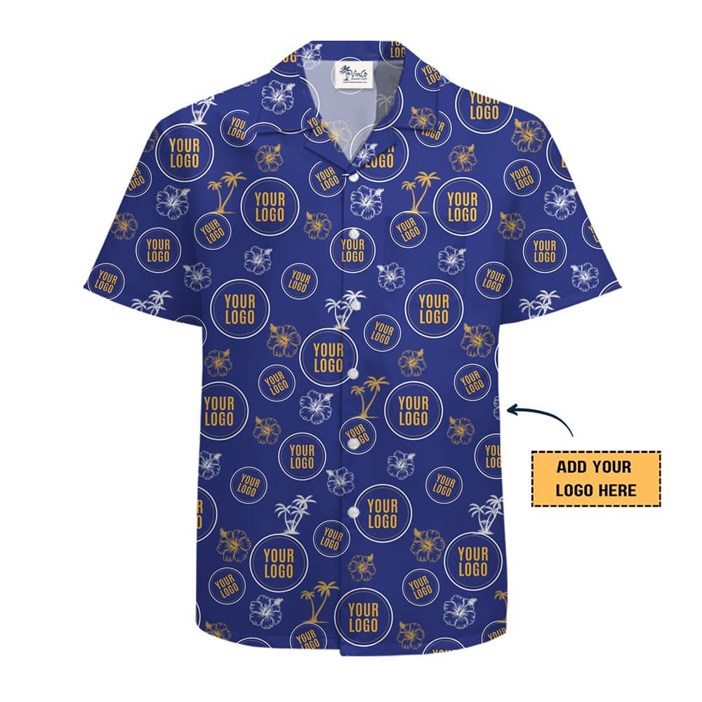 Personalized Hibiscus Palm Tree Hawaiian Shirt With Logo