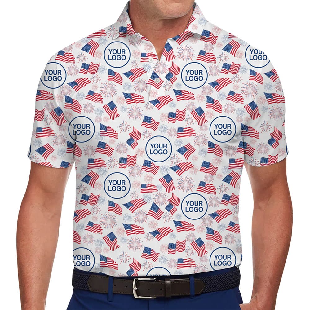 Personalized Independence Day Polo Shirt With Company Logo in model