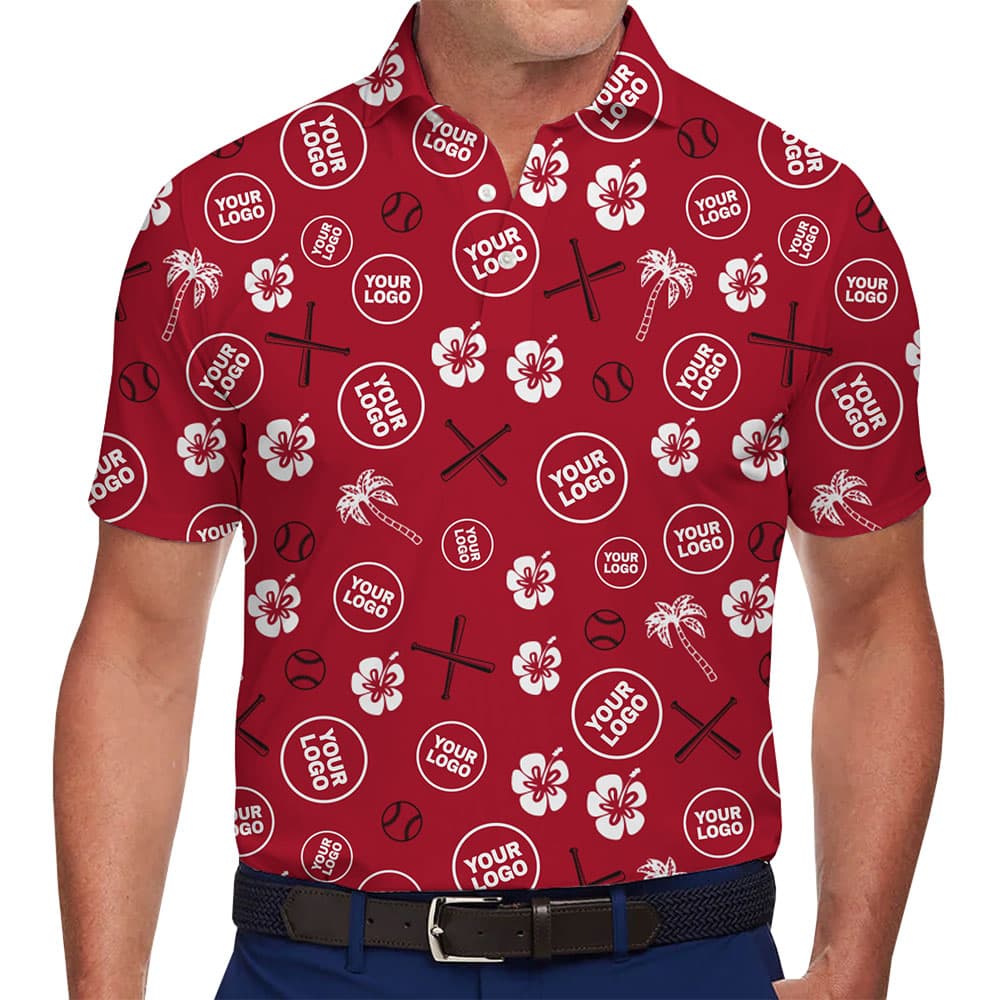 Personalized Red Polo Shirt with Logo and Hawaiian Sports Style