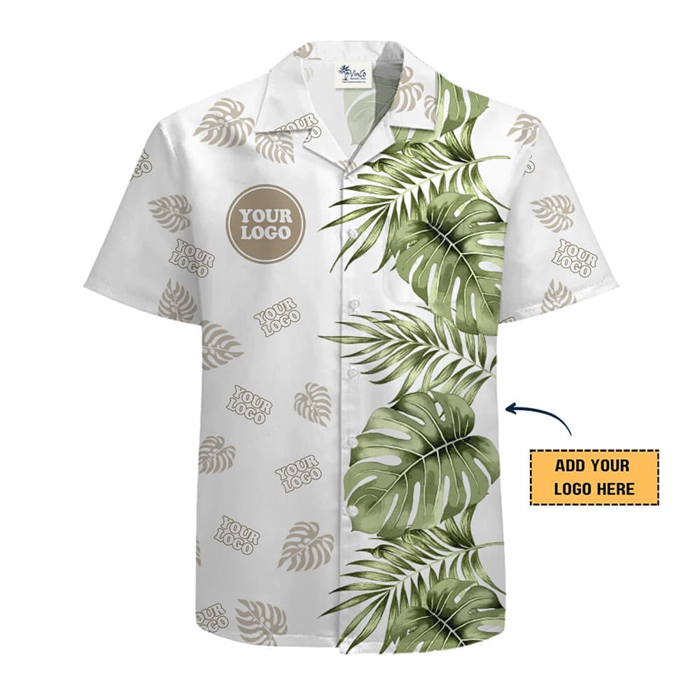 Coastal Monstera Custom Logo Hawaiian Shirt With Preview
