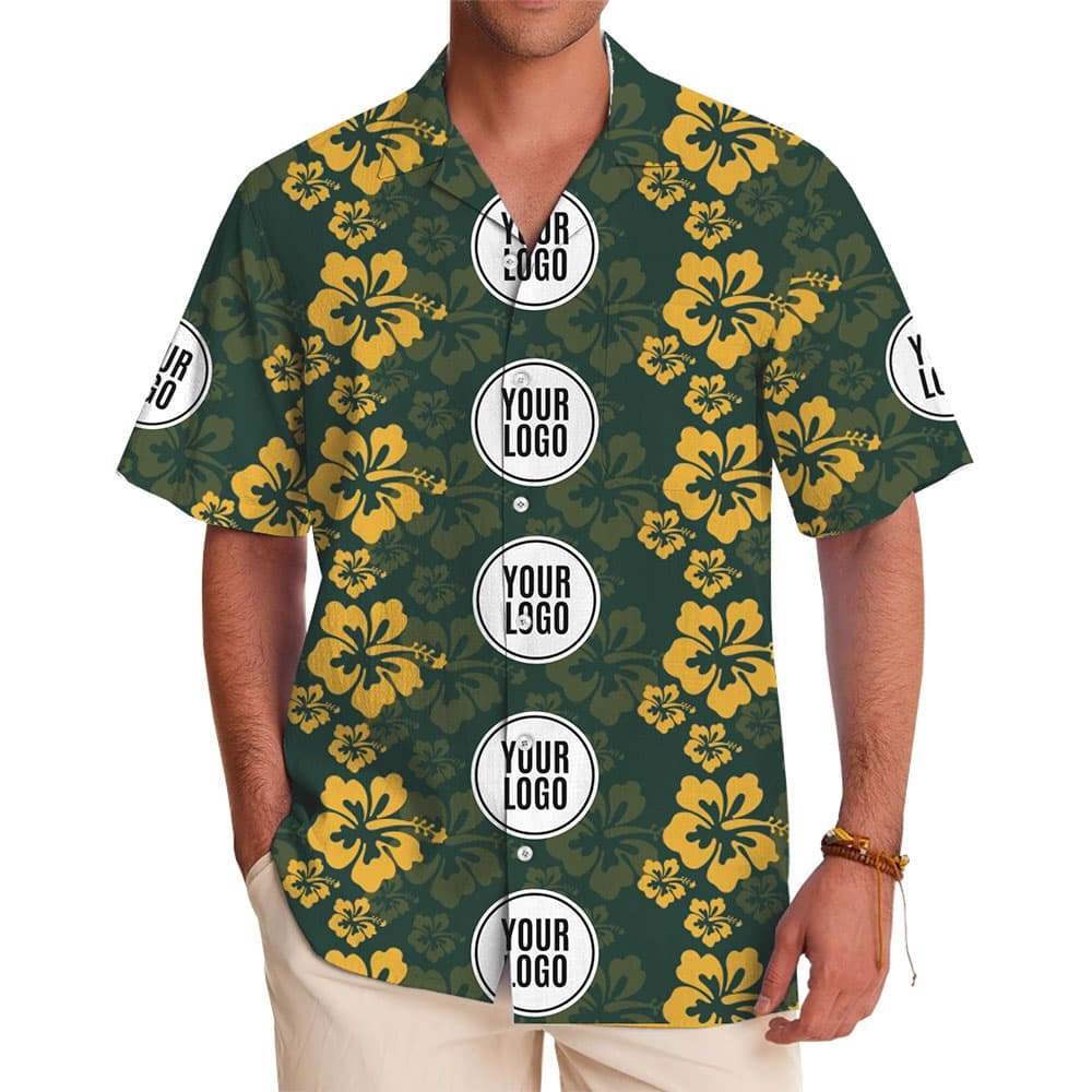 Custom All Over Print Hawaiian Shirt with Logo and Tropical Hibiscus Design