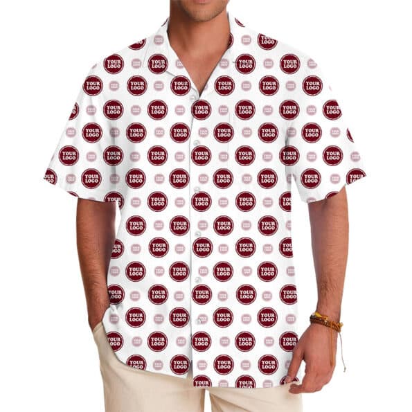 Custom Branding Hawaiian Shirt with All Over Logo Print in model